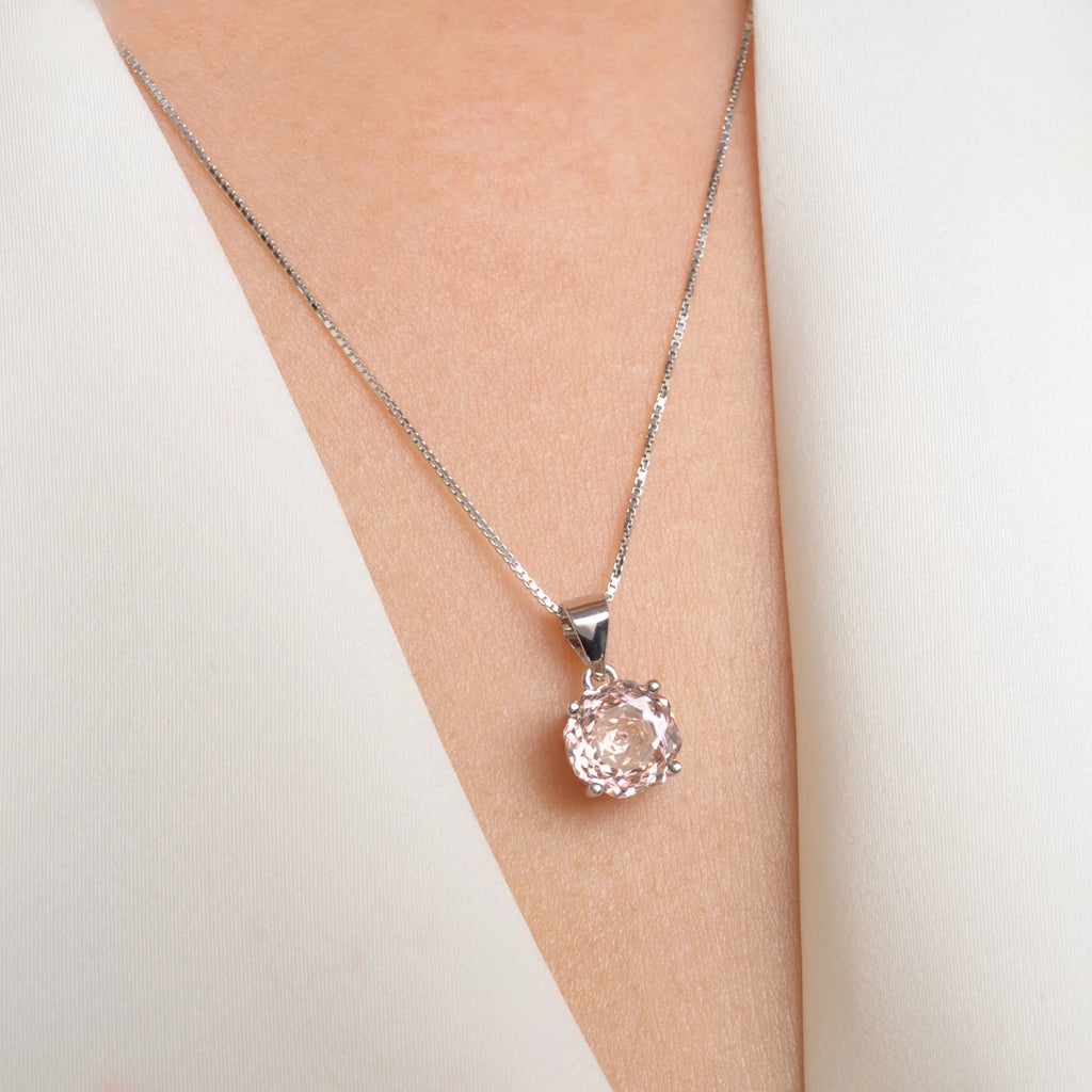 Potiy 2ct Morganite Pink Octagon Rose Cut Pendant Necklace No Chain Cubic Zirconia 925 Silver Jewelry Gift
