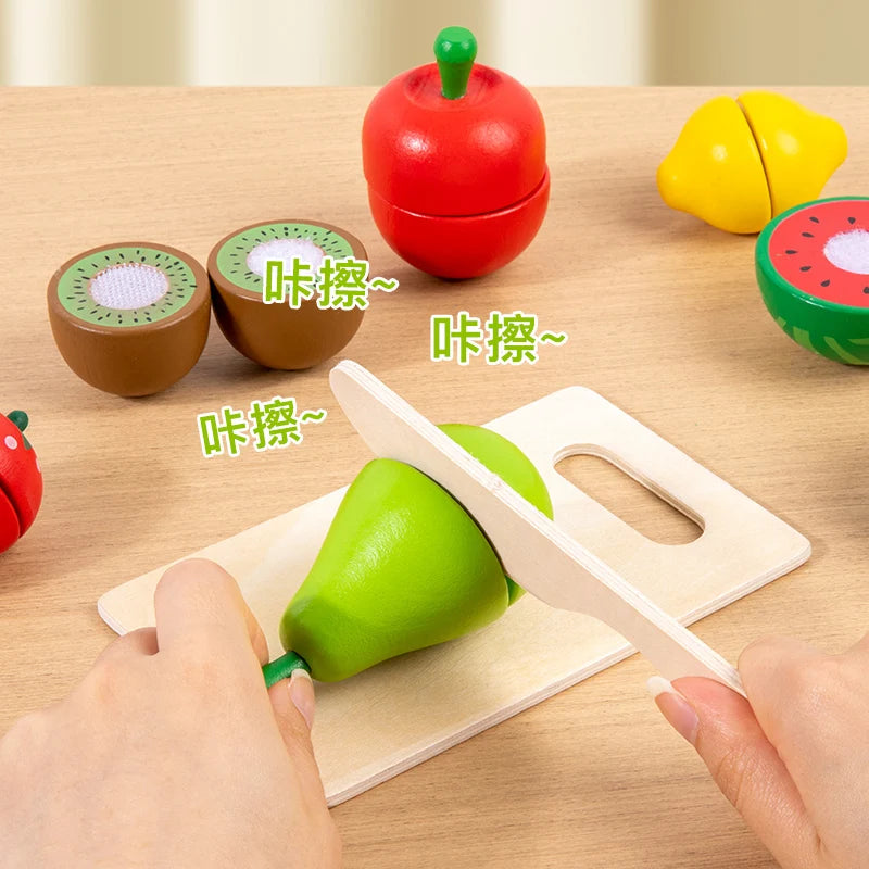 Simulation Kitchen Pretend Toy Wooden Classic Game Montessori Educational Toy For Children Kids Gift Cutting Fruit Vegetable Set