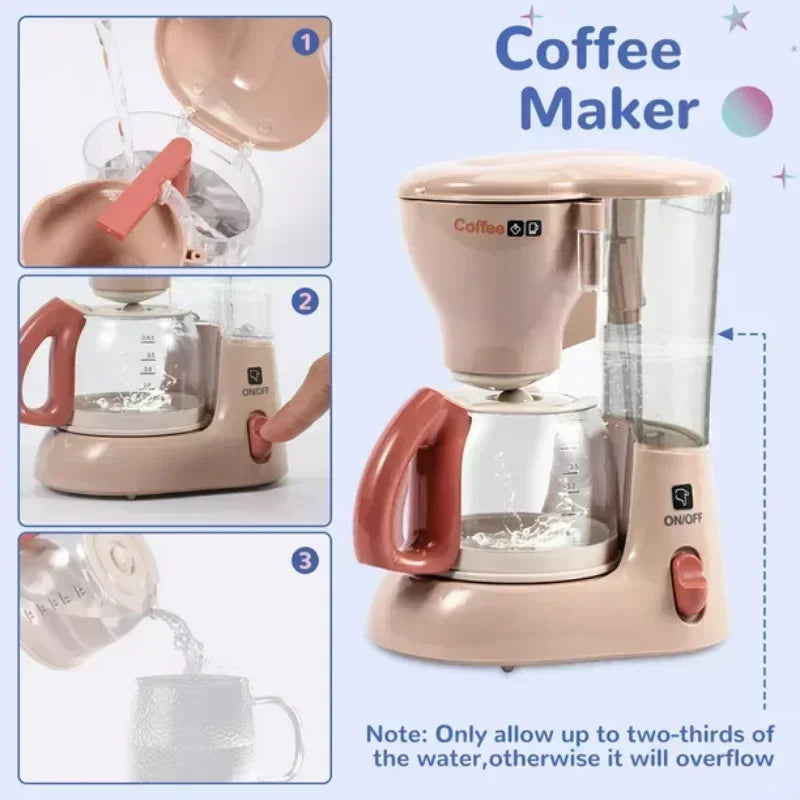 Kids Kitchen Appliances Toy Pretend Play Kitchen Accessories with Blender Coffee Maker Mixer Toaster Vacuum with Sounds & Light