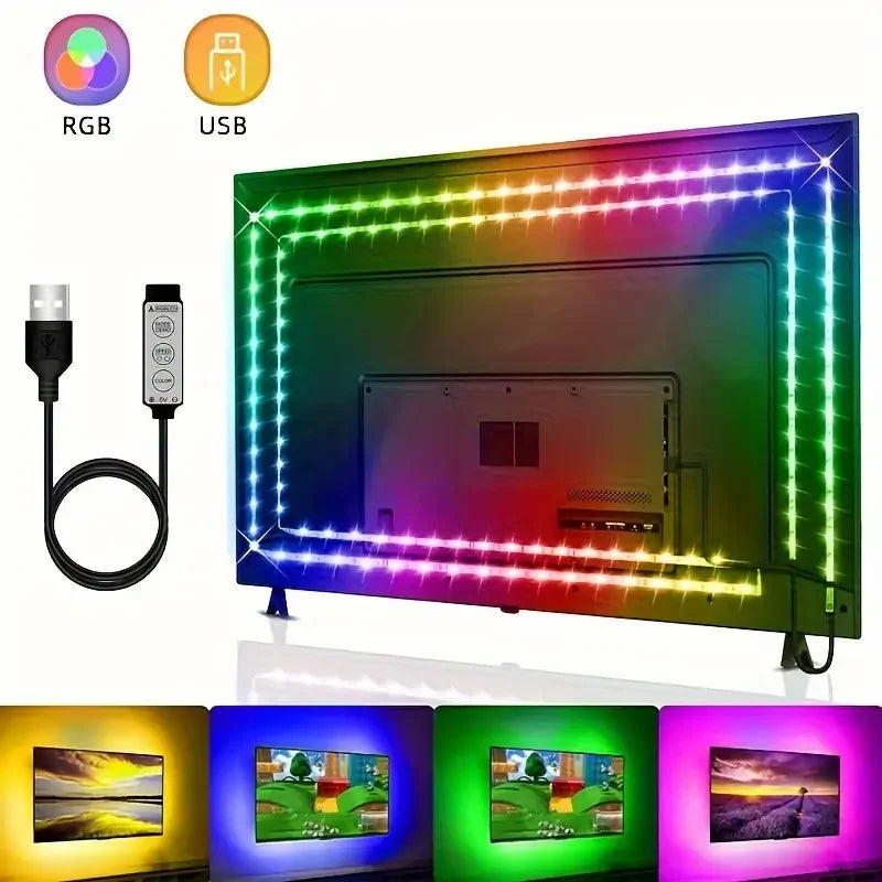 1 Roll of Low-Voltage 5V Light Strip 5050 Rgb Colorful Led Light Strip with Simple Three-Key Controller, Suitable for Computer and Tv Backgrounds, Gaming Atmosphere, Holiday Music Stage Parties, and Home Decoration