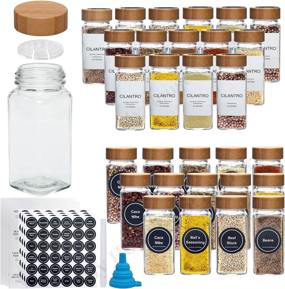 13Pcs Glass Spice Jars with Bamboo Lids 4oz Glass Jars Spice Jar Set Seasoning Jars Organizer Storage Bottles for Spice Rack
