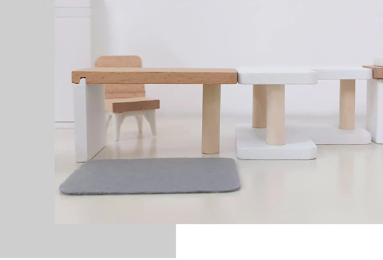 Wooden Play House Toy Set Mini Dollhouse Simulated Furniture Decoration Set Bedroom Kitchen Items Table And Chairs Accessorie