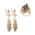 Bohemian Two-tone Zirconia Earrings and Rings Set Fashion Jewelry Copper Plated 14K Gold Party Favor Wedding Decorative Jewelry
