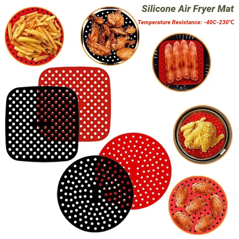 Reusable Silicone Air Fryer Mat Non Stick Baking Pad Inner Liner Cooking Bakeware Oil Cake Grilled Saucer