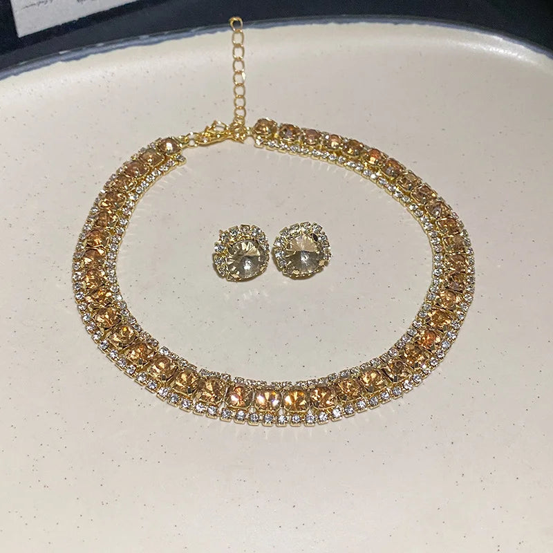 Fashionable Square Earrings Necklace Set Luxury Lightweight Clavicle Chain Personalized High-end Neckwear Women Shapepattern