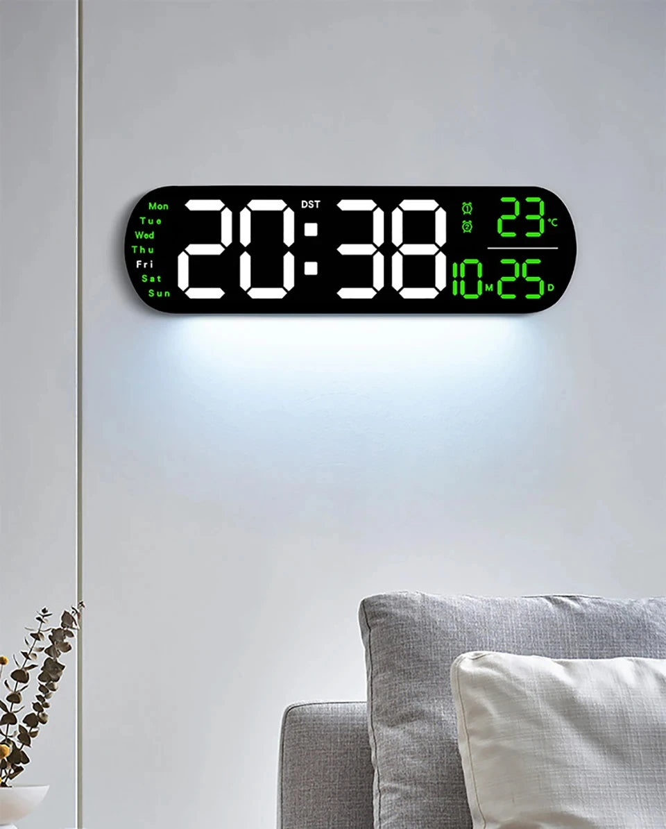 LED Digital Wall Clock With Remote Control Ambient Lights Time Date Temperature Display Alarm Clocks For Home Living Room Decor