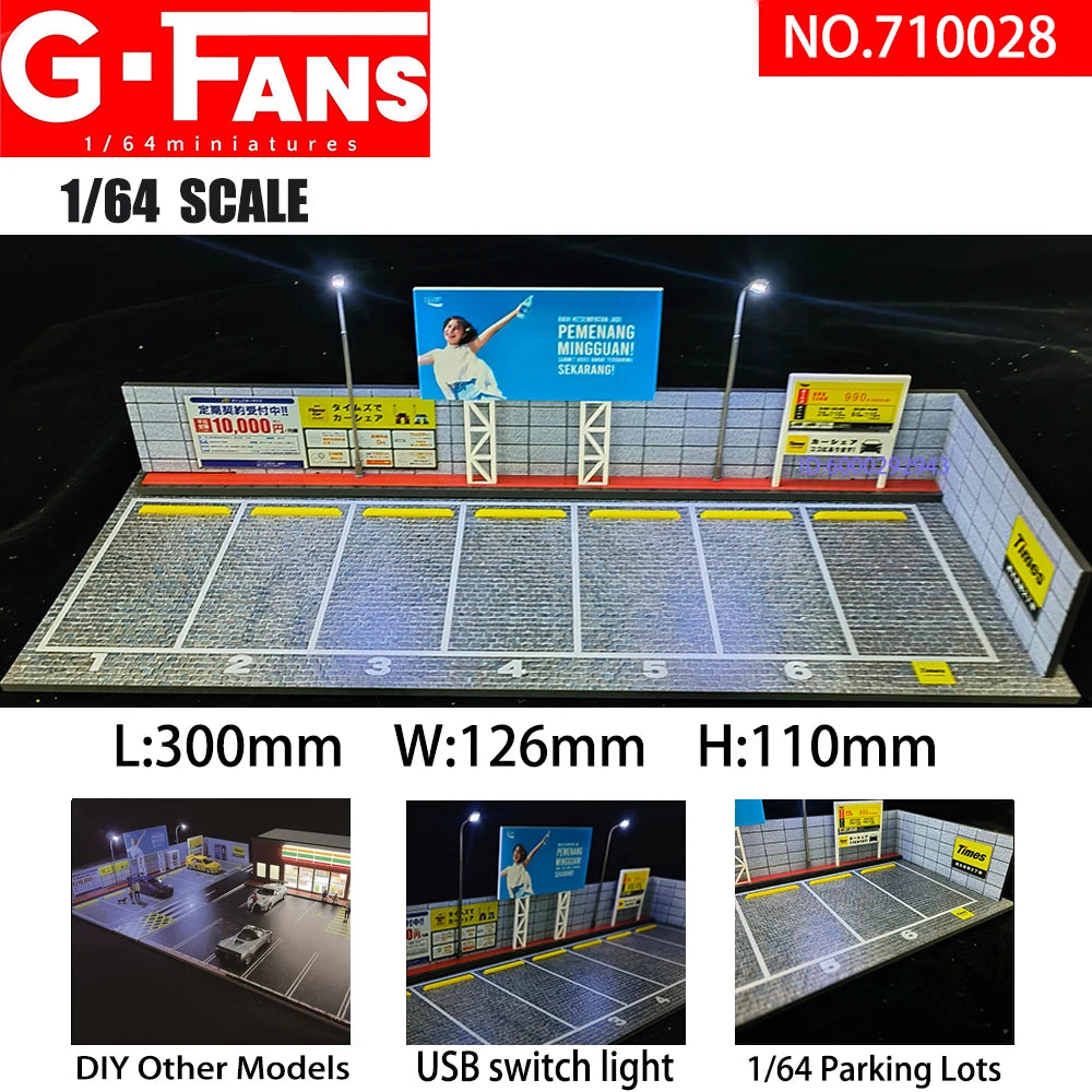 GFans 1/64 Scale Car Garage Miniatures Model Car Parking Lot Diecast Scene Display Vehicle Scene Toy Background Collection