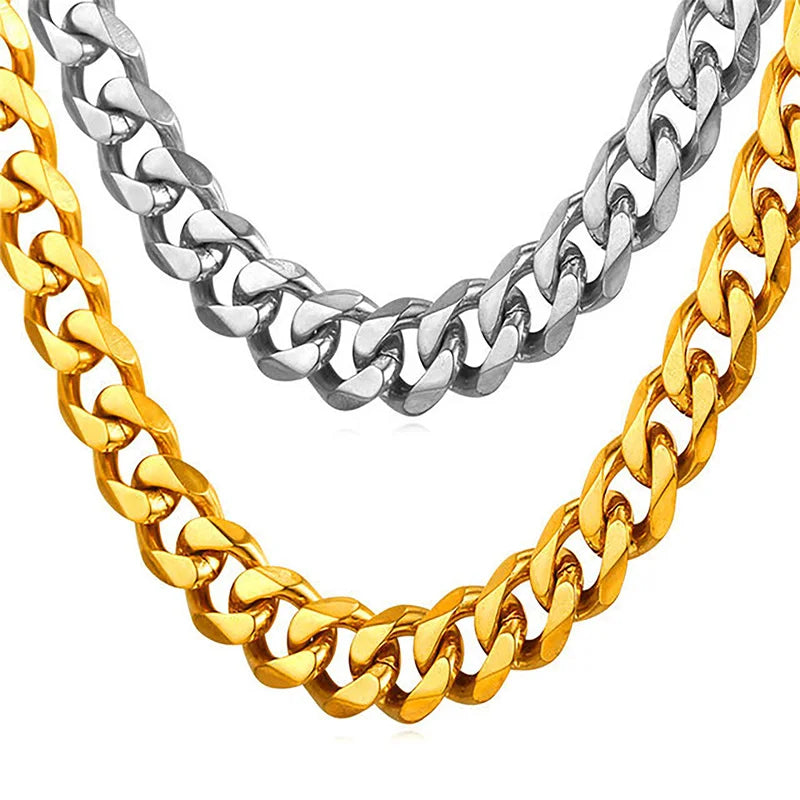 3/5/7/9/11mm Width Stainless Steel Men Women Six-side Chain Necklace Gold Silver Plated Unisex  Jewelry Wholesale Drop Shipping