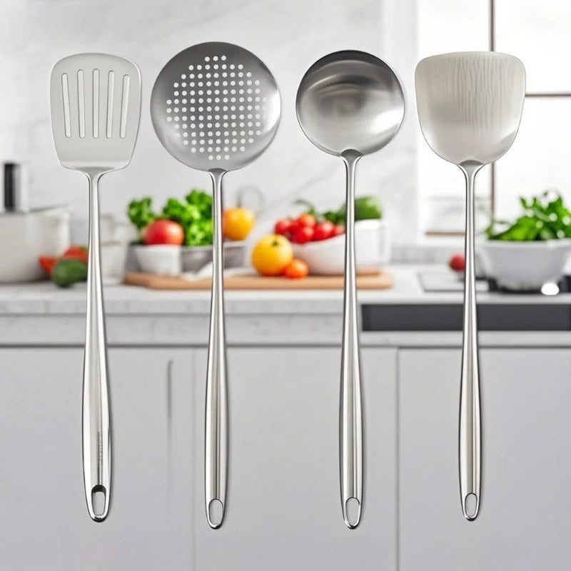 Food Stainless Steel Wok Spatula Metal Kitchen Utensils Slotted Turner Spoon Ladle Utensil Set Kitchen Accessories Cooking Tools