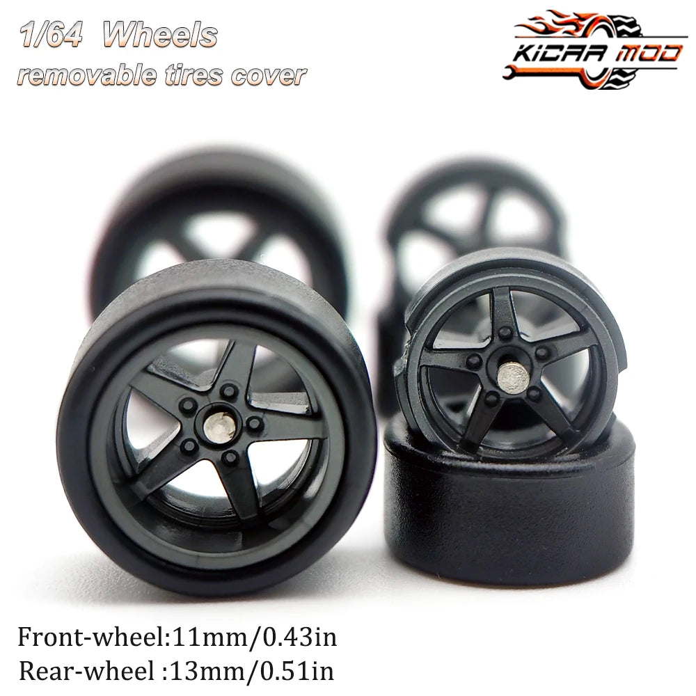 1/64 RLC Premium Wheels with Slick Tires for RLC Muscle Car Advan GT Model Car Refitting Parts D:11mm+13mm (1 Set)