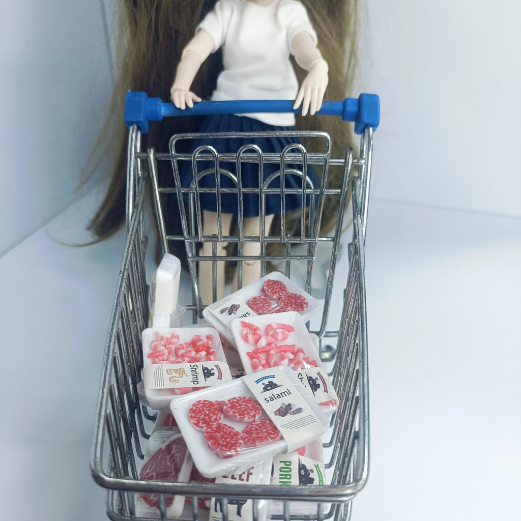 New 1BOX 1/12 Dollhouse Miniature Supermarket Food Simulation Beefsteak Salmon Bacon Chicken Beef Roll for Doll House Accessorie