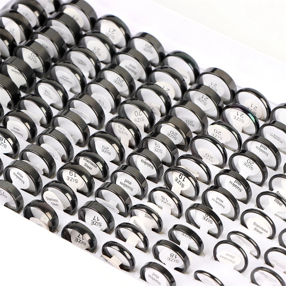 50Pcs/Lot Wholesale Smooth Stainless Steel Ring For Men Women Party Wedding Finger Jewelry Accessories Mix Width 2/4/6/8mm