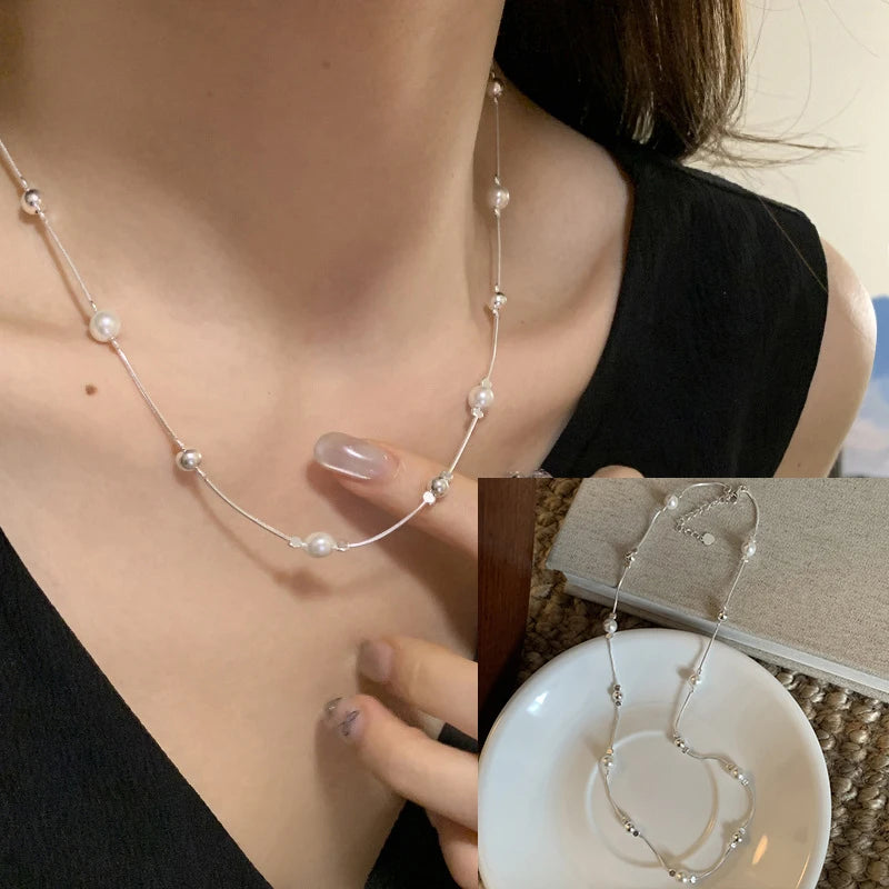 PANJBJ 925 Sterling Silver Onyx Necklace for Women Girl Concise Individuality Fashion Jewelry Birthday Gift Dropshipping