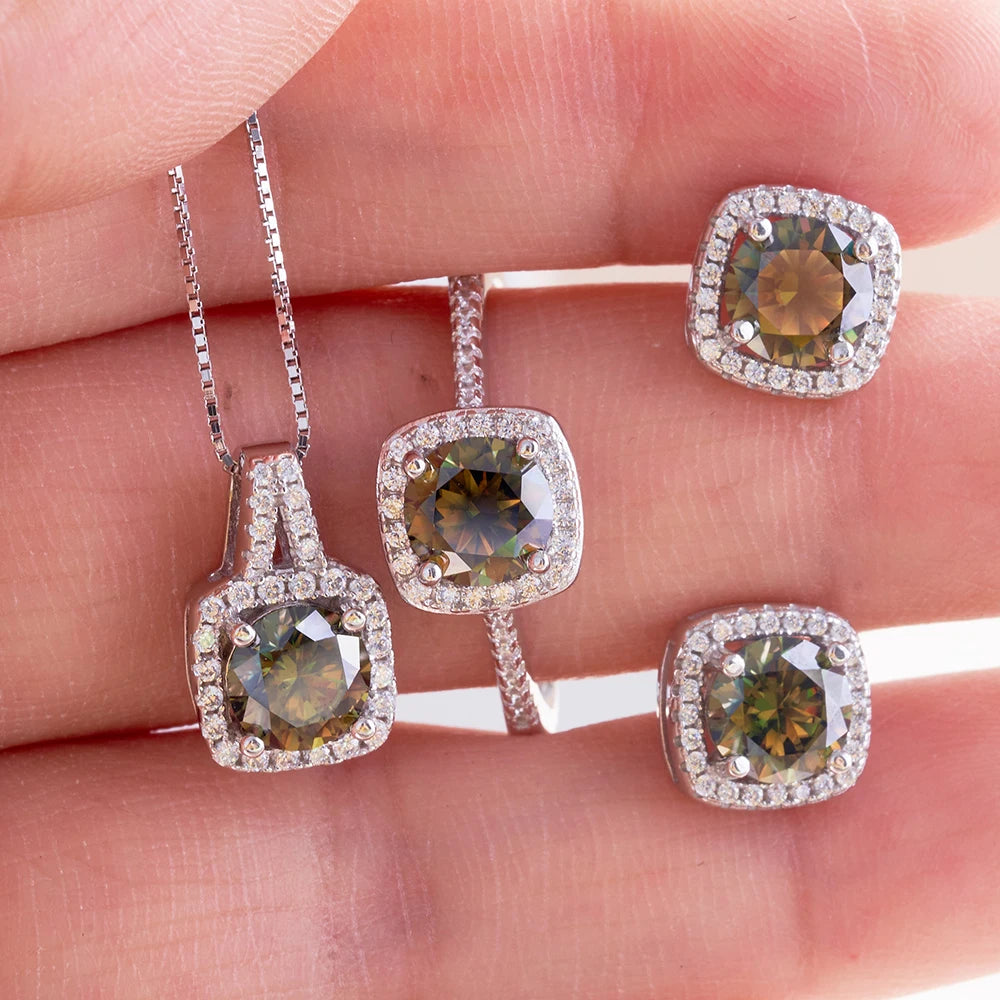 JoyceJelly S925 Sterling Silver jewelry for women 1 carat moissanite diamond 3 pieces set necklace ring earrings wedding party