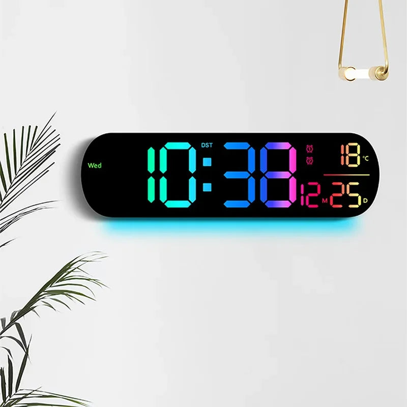 LED Luminous Digital Wall Clock With Remote Control Ambient Lights 14'' Creative RGB Alarm Clock  Date Temp Display  Home Decor