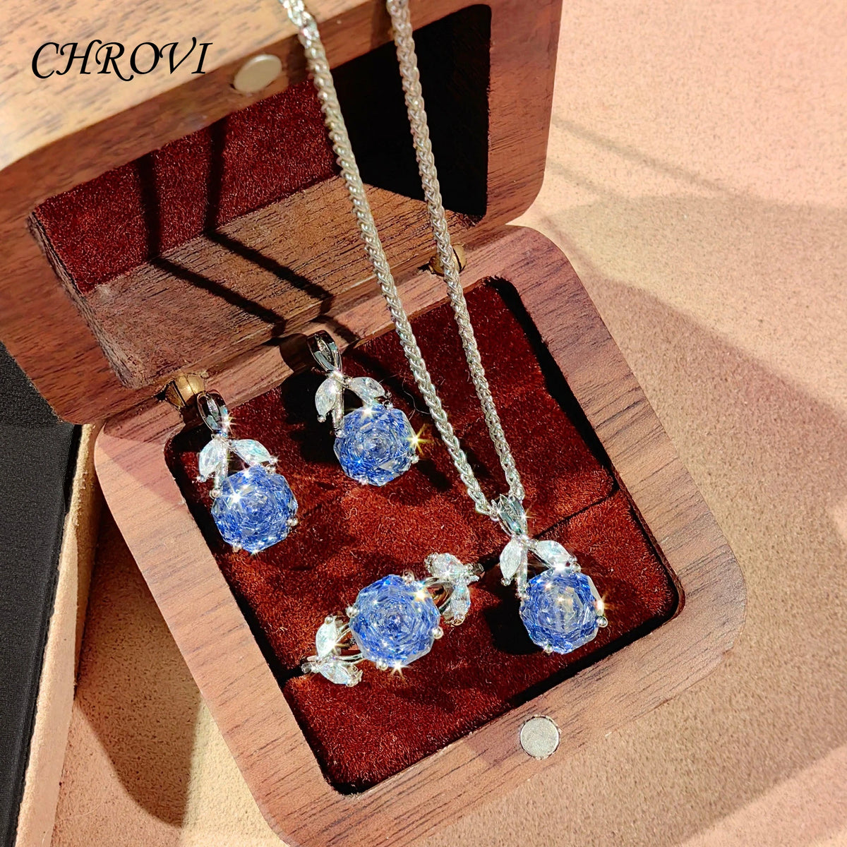 925 Sterling Silver Octagonal Millennium Rose Cut Necklace Pendant Diamond Stud Earrings Colorful Ring for Women Jewelry