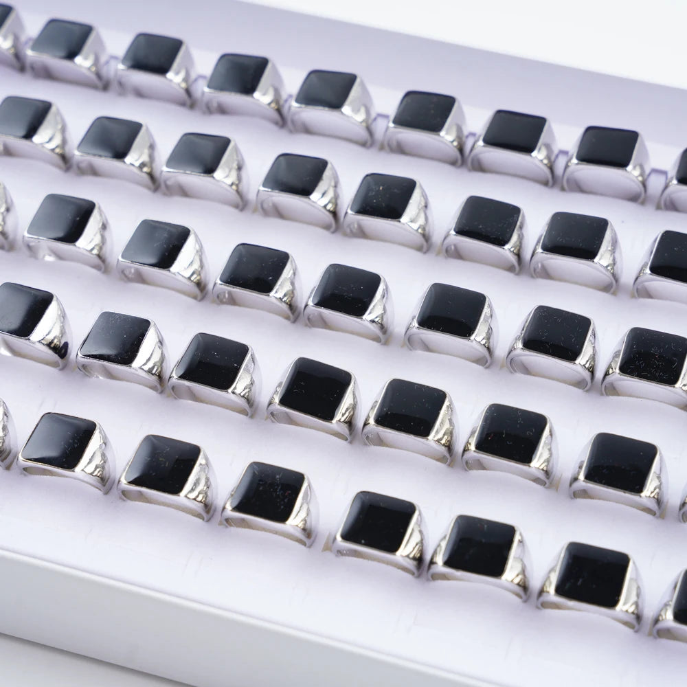 10/20/30/50Pcs/Lot Classic Fashion Black Square Ring For Men Women Mix Color Jewelry Party Gifts Wholesale