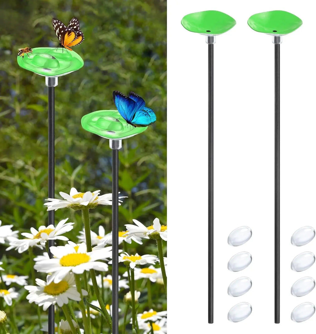 2Pcs Vibrant Floral Bee Water Station with Beads Outdoor Garden Insect Butterfly Drinking Cup Hummingbird Feeder Yard Art Decor