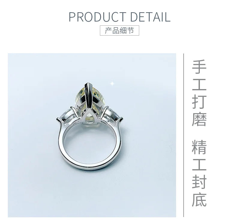 925 sterling silver European and American classic three stone water droplet ring inlaid with imported high carbon diamond