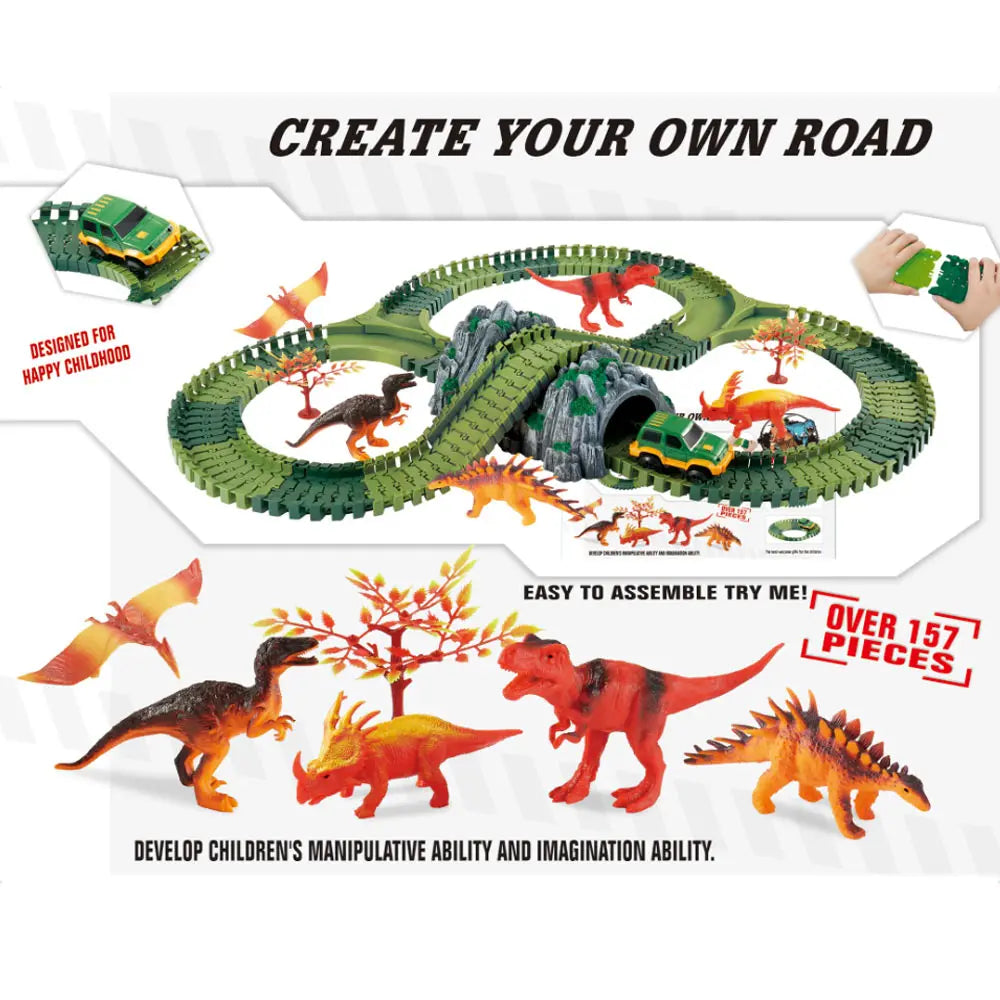Dinosaur Railway Car Kids Track Racing Track Toys Set Bend Flexible Race Track Flash Light Car Educational Toys for Kids Gifs