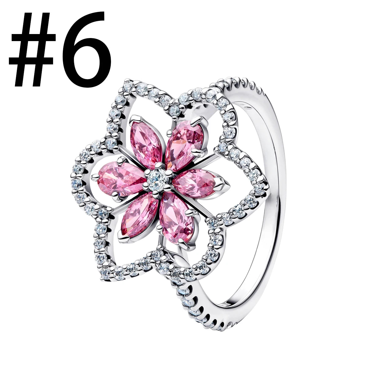 Hot Sales 925 Sterling Silver Pink Flower heart Ear Stud Ring Pendant Bead fit DIY Women's Bracelets Necklaces Jewelry Gifts