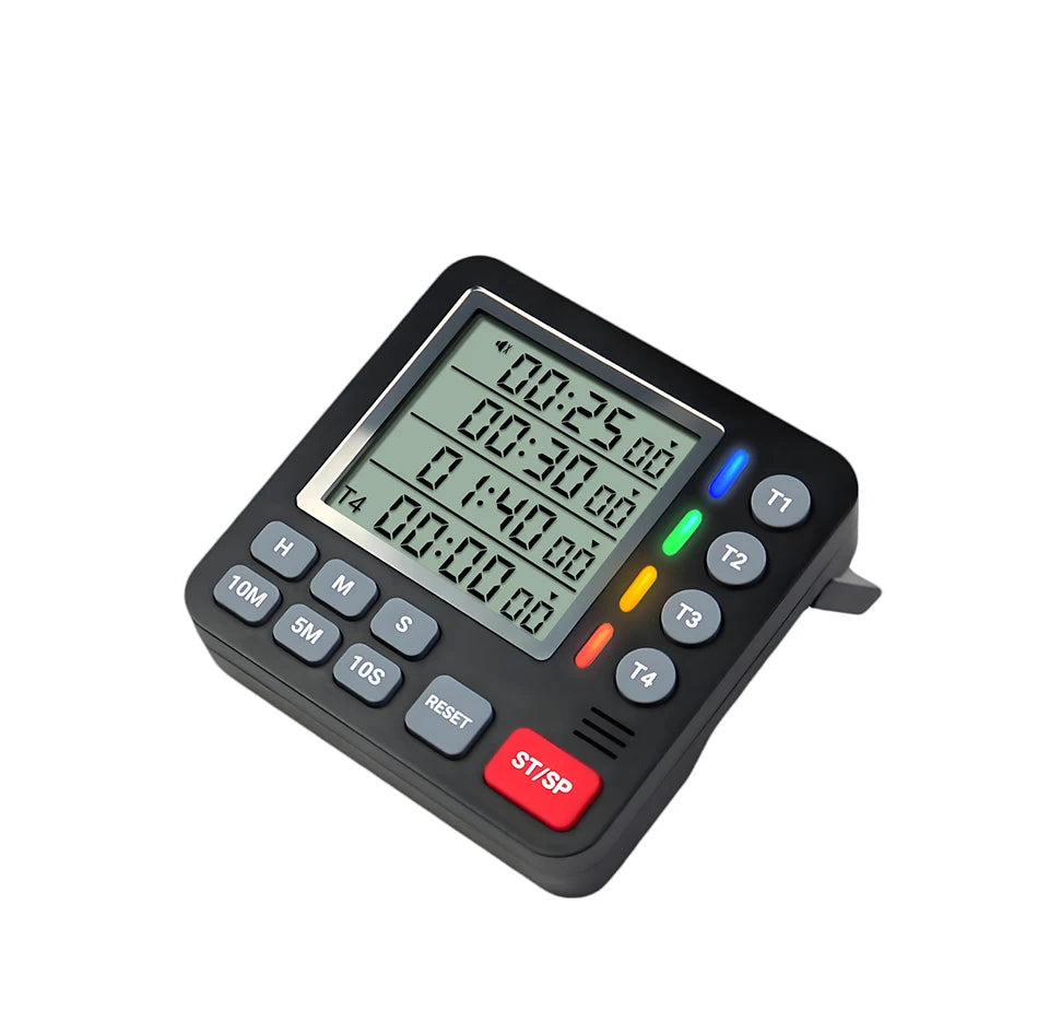 4 Channels Digital Timer Timing Kitchen Timer Learning/Catering Use LCD Display Mute Flashing Timer with Magnetic Back Stand