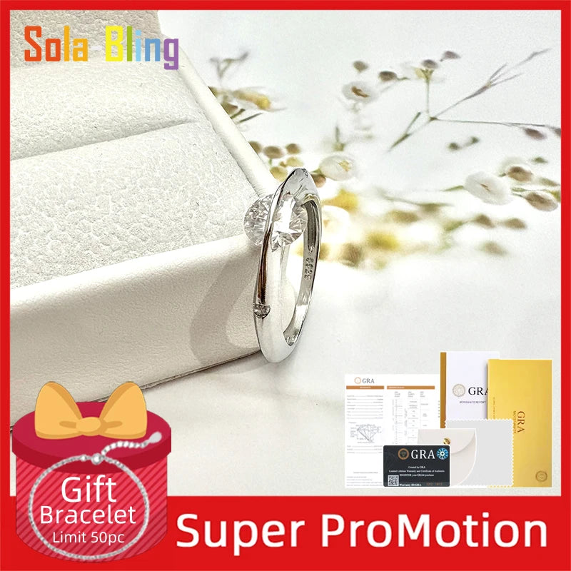 Sola-Bling 100% Pass Diamond Tester Moissanite Ring 925 Sterling Silver Rings For Women Sparkling Wedding Eternity Jewelry