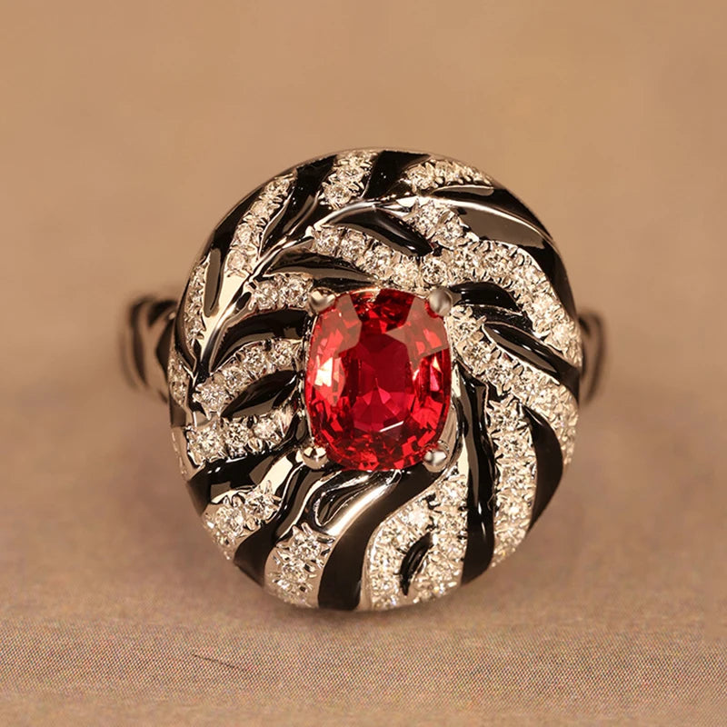 Foydjew 2023 New Trend Modern Retro Zebra Pattern Ruby Jewelry Sets European American Fashion Leopard Rings Drop Earrings