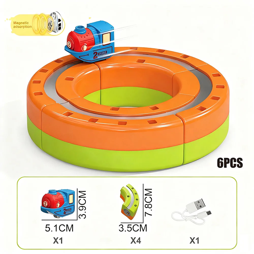DIY Electric Magnetic Track Set with Anti-Gravity Vehicles 100+Pcs STEM Construction Railway Building Blocks Toy Gift for Kids