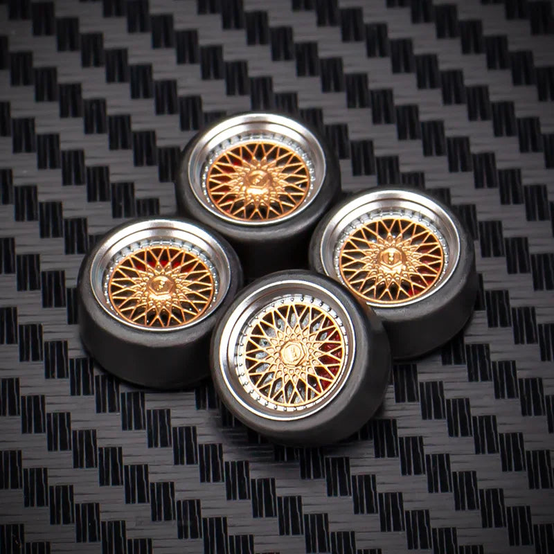 1/64 Car Model Bearing Wheels 9.8mm 10.8mm Rubber Tires W Brake Disc Caliper Axles Modify Spare Parts for 1:64 Cars