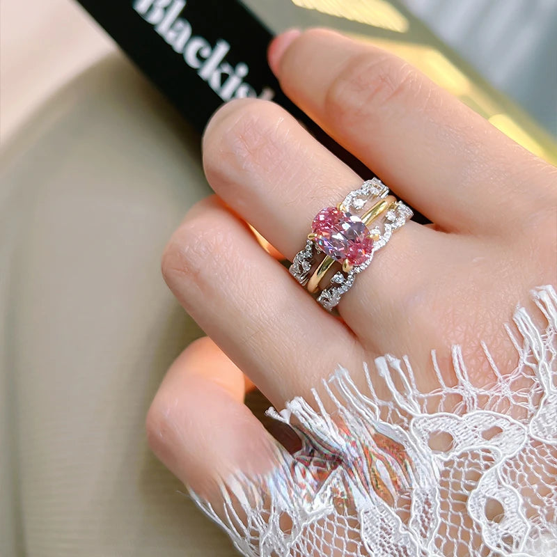 Afghan Dreamy Pink Tourmaline 925 Silver Ring Pigeon Egg Minimalist Ins Style Light Luxury Daily Fairy