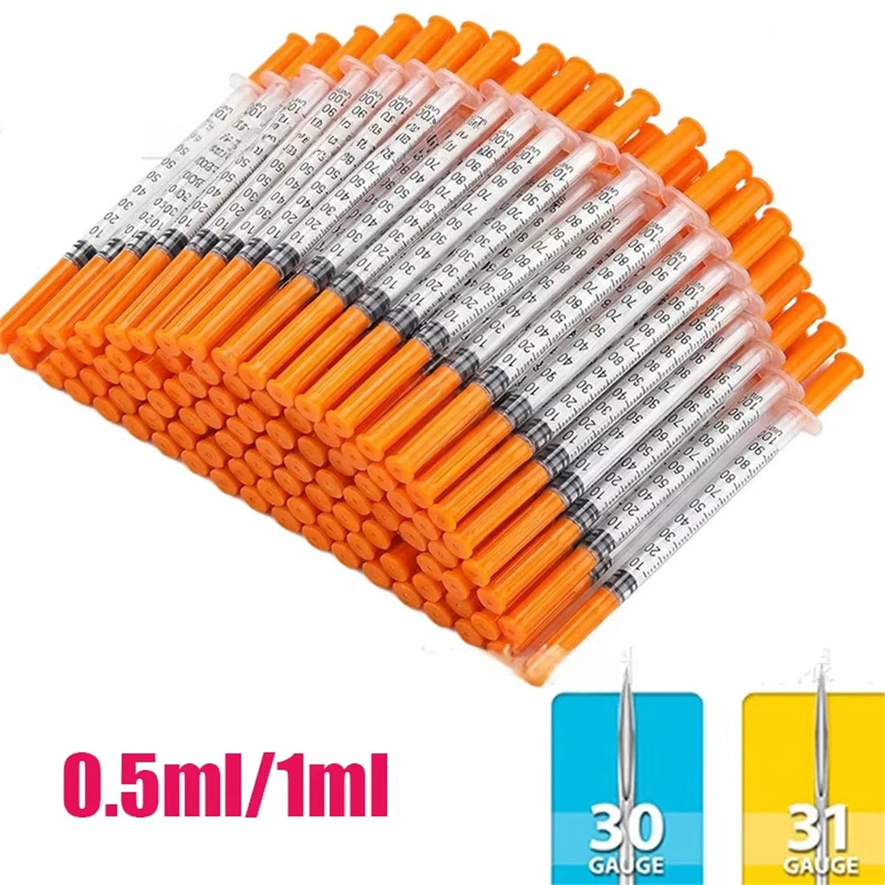 20/50/100pcs 1ml 0.5ml 30G Pet Animal Dog Cat Disposable Syringe Plastic Veterinary Syringe With Needles Medical Supplies