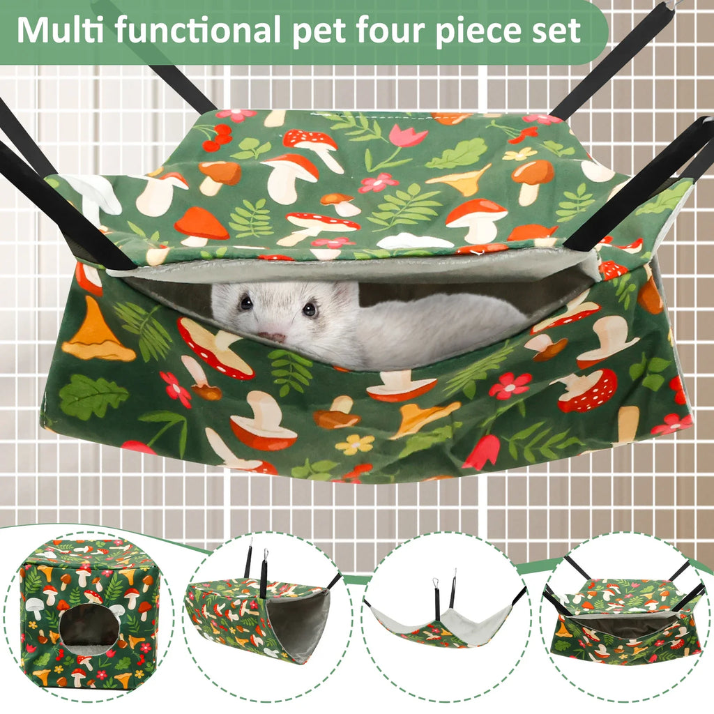4Pcs Hamster Hammock Set Polyester Ferret Rat Hammock Set Soft Comfortable Hanging Guinea Pig Hideout Bed Small Pet Supplies