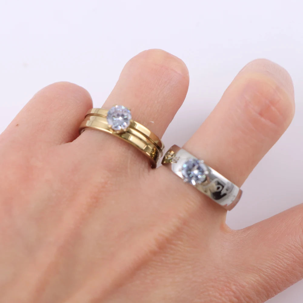 10/20/30/50Pcs/Lot Fashion Elegant Inlaid Stainless Steel Ring With Rhinestone High-end Women's Proposal Engagement Jewelry Gift