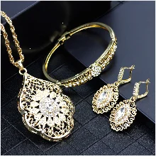 Arabic Jewelry Sets Morocco Choker Necklace Dangler Earring Bracelet Ring Gold Color Ethnic Women Charm Bijoux