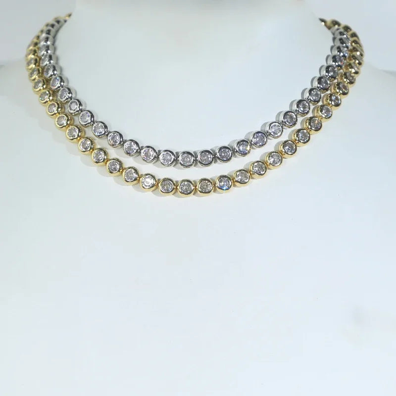 Geometric Round Beaded CZ Jewelry 5A Cubic Zirconia Tennis Necklace 2024 New Bracelet Necklace Set