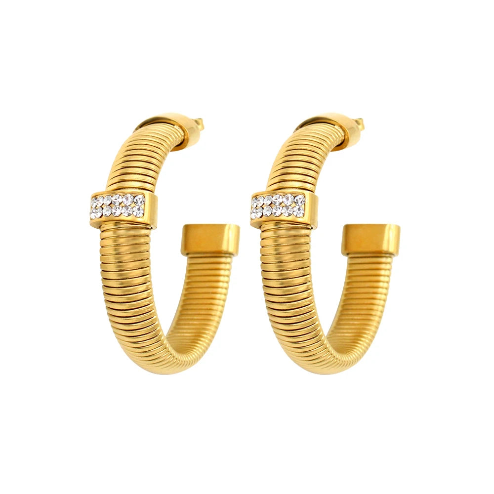 High Quality Cross Cuff Stainless Steel Jewelry Set Personalized Spiral Texture 18K Gold Plated Arm Neck Bijoux Waterproof