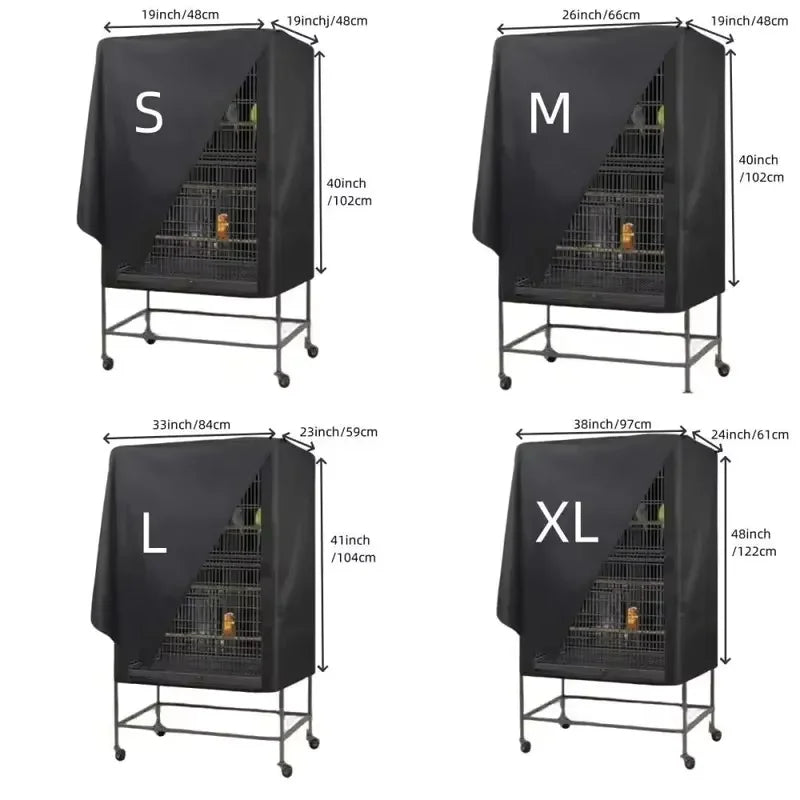 Oxford Cloth Bird Cage Cover - Dustproof Pet Parrot Cage Shade, Durable Black Fabric, Only Cover