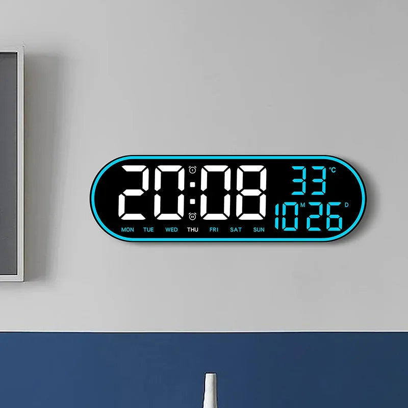 LED Digital Wall Clock Remote Control Electronic Mute Clock with Temperature Date Week Display 15-inch Timing Function Clock