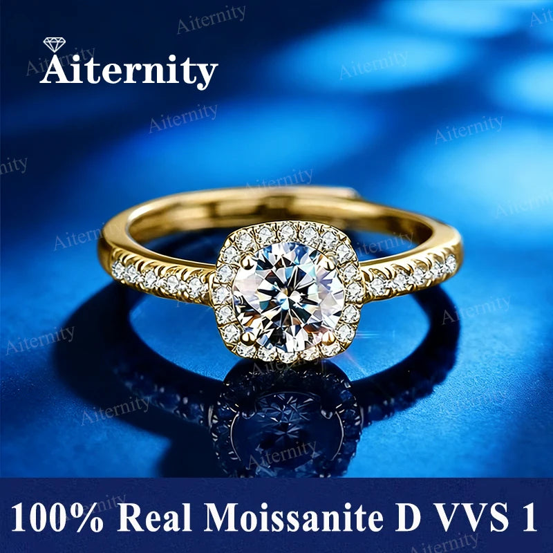 100% Real Moissanite Ring D VVS1 Pass Diamond Test Pen Adjustable Size S925 Sliver GRA Certificate Wedding Rings for Women 02
