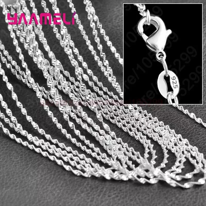 10PCS Wholesale Pure 925 Sterling Silver Color Charm Link Chain Necklace Jewelry with Strong Smooth Lobster Clasps 16-30 Inch