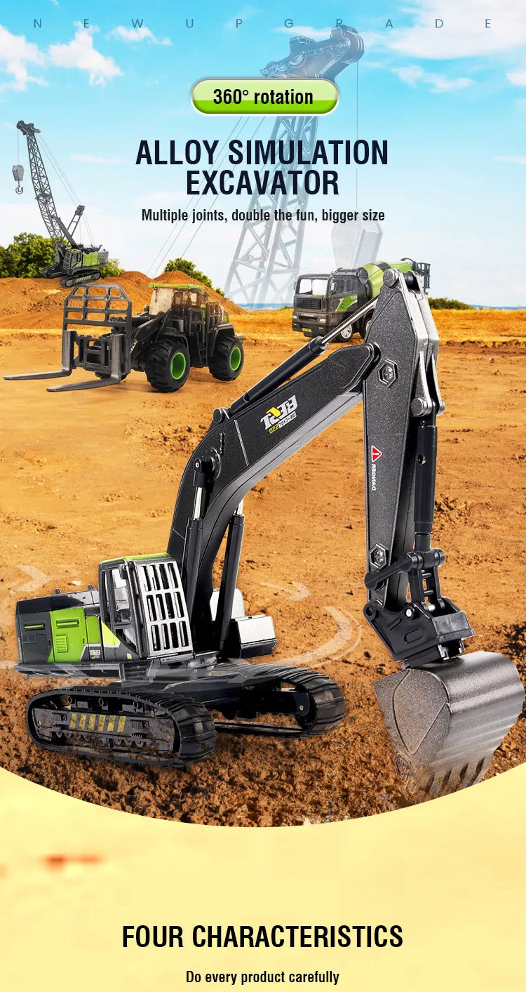 1/50 Diecast Alloy Inertia Engineering Vehicle Model Excavator Crane Forklift Road Roller Collectible Toy Gifts For Boys Kids