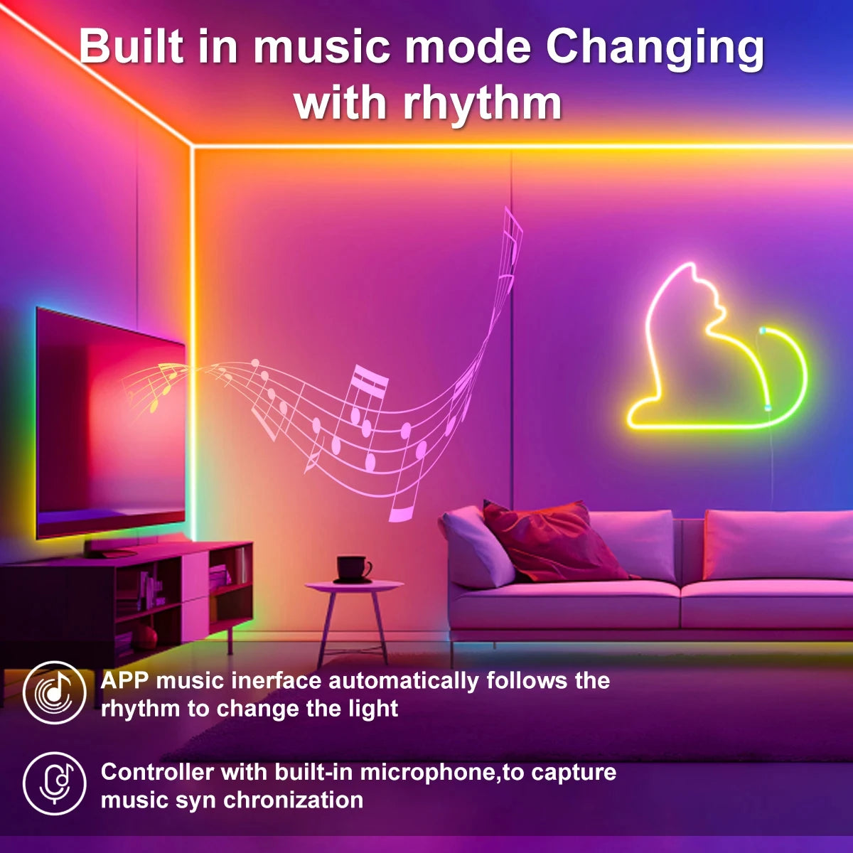 5v Smart RGB Neon Light Strip USB App/Remote Control Music Sync Waterproof Flexible Neon Strip for Bedroom Game Party Decoration