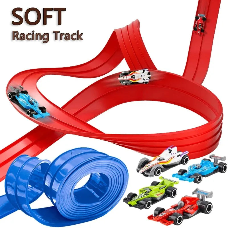 Soft Rubber Track Racing Car Toy Set, DIY Assembly Track, Educational Building Toys for Kids, Battery-Free Race Car Games