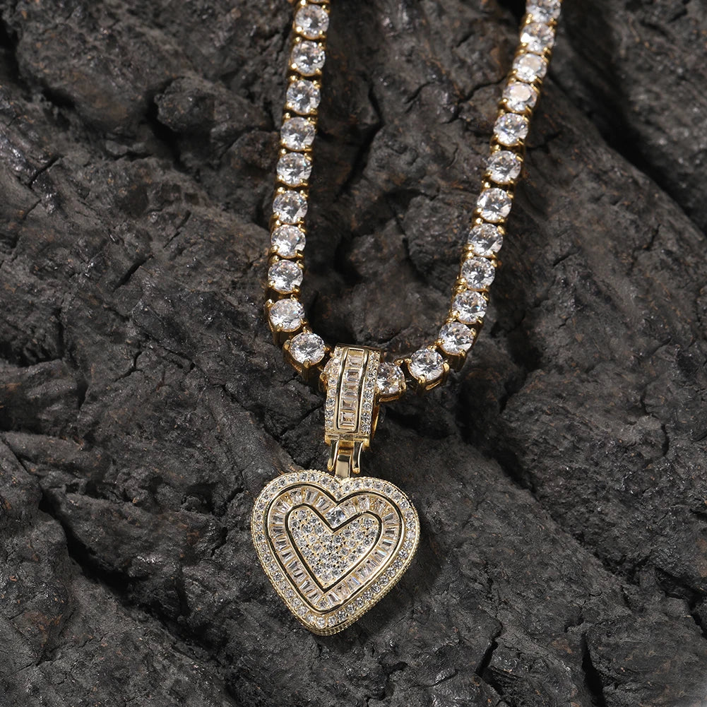 THE BLING KING Baguette CZ Small Heart Shaped Pendant Necklace For Women Iced Out 5A+ Cubic Zironia Lovely Jewelry Birthday Gift