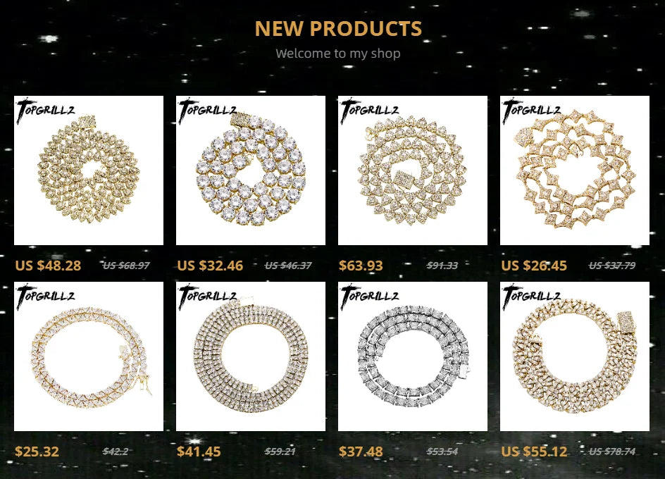 TOPGRILLZ 3mm-10mm Iced Out Bling AAA Zircon 1 Row Tennis Chain Necklace Men Hip Hop Jewelry Gold Silver Color Charms