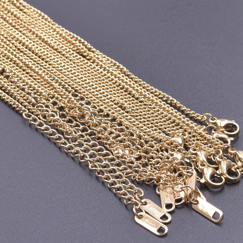 10pcs/Lot Gold Color Stainless Steel Chain 45cm Adjustable Necklace Width 1.2/1.5/1.6/2.2/2.5/3mm Men Women Jewelry Chain Bulk