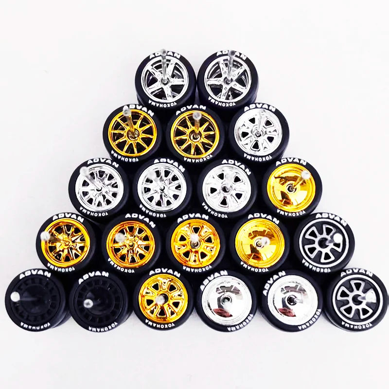 10 Sets 11/12/13/14/17mm 1/64 Alloy Car Wheels Rubber Tires W Axle for HW/Matchbox/Domeka/Evo 1:64 Car Model SUV Off Road Truck