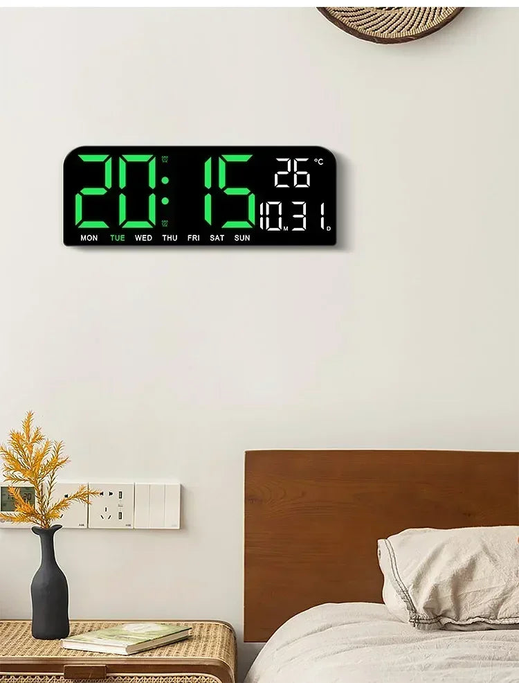 Large LED Digital Wall Clock Temperature Date Week Display Countdown Table Clock Brightness Adjustment Two Alarm 12/24h Clock