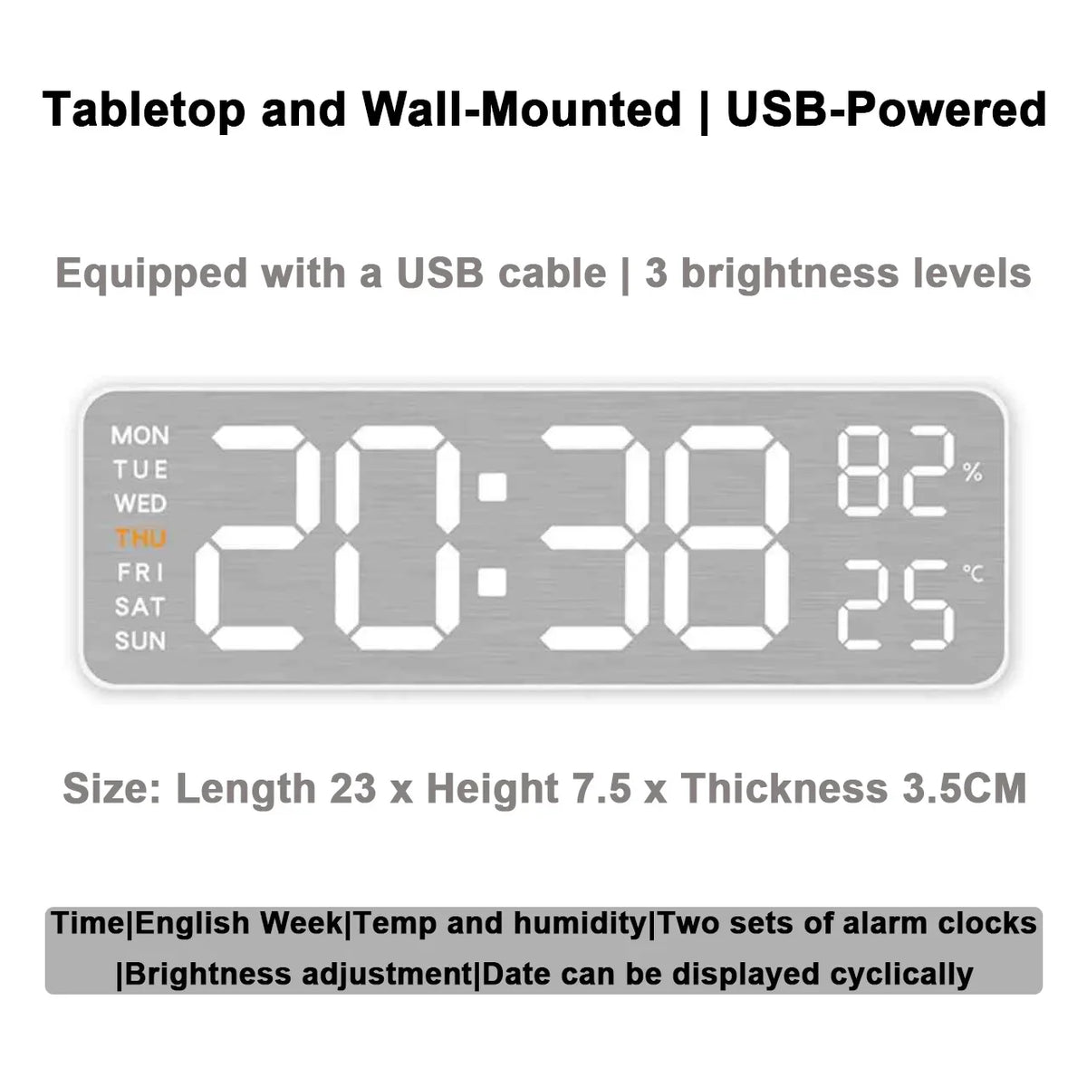 Mirror Brushed Finish Wall Clock Premium Feel Silent Wall Clock Table Alarm Clock Temp Display Bedroom Office Living Room Decor